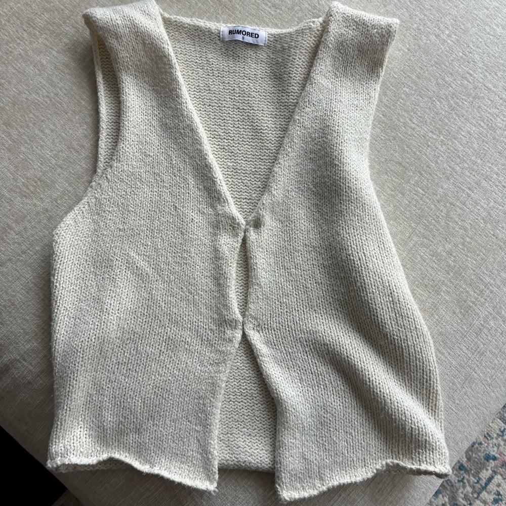 Rumored Cream V-Neck Textured Knit Top